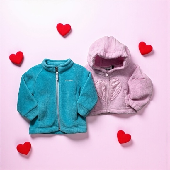 Columbia Baby Fleece Jackets - Teal and Light Pink - Picture 1 of 3